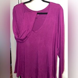Lane Bryant Magenta Long Sleeve V-Neck Top